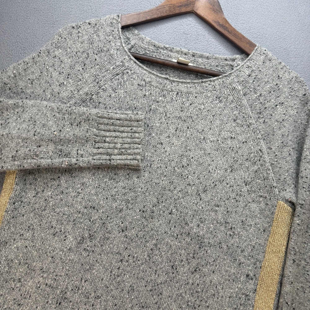 J.Crew Crewneck Sweater Womens Small Gray Lambs Wool Blend Gold Stripe Pullover